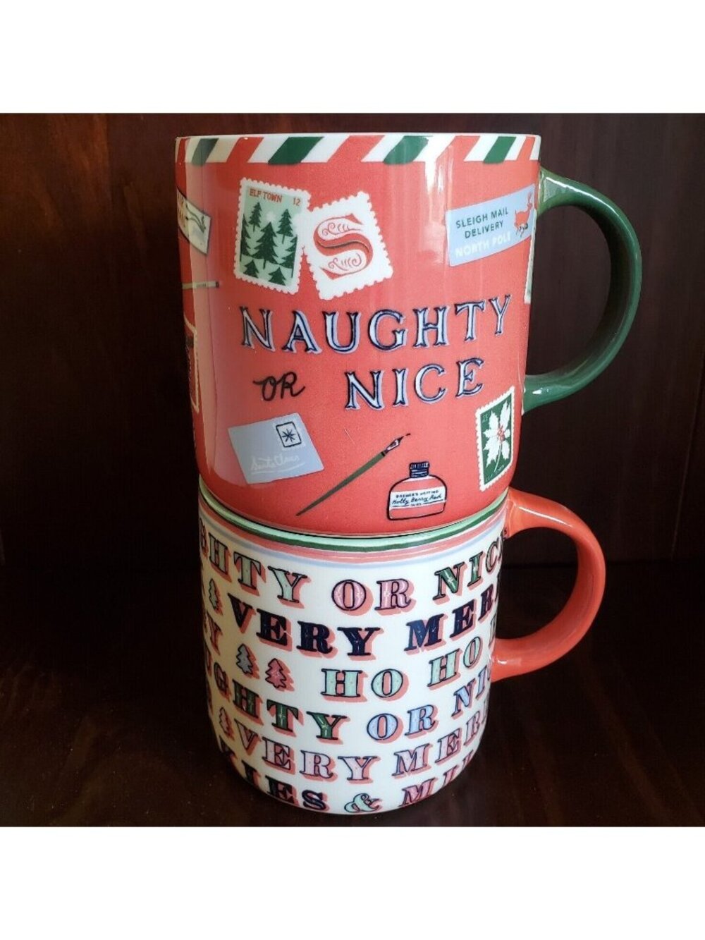 George Viv Emily Taylor Christmas Mug Set Naughty or Nice Anthropologie NEW
